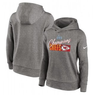 Women's Kansas City Chiefs Gray Super Bowl LVII Champions Iconic Fleece Pullover Hoodie(Run Small)