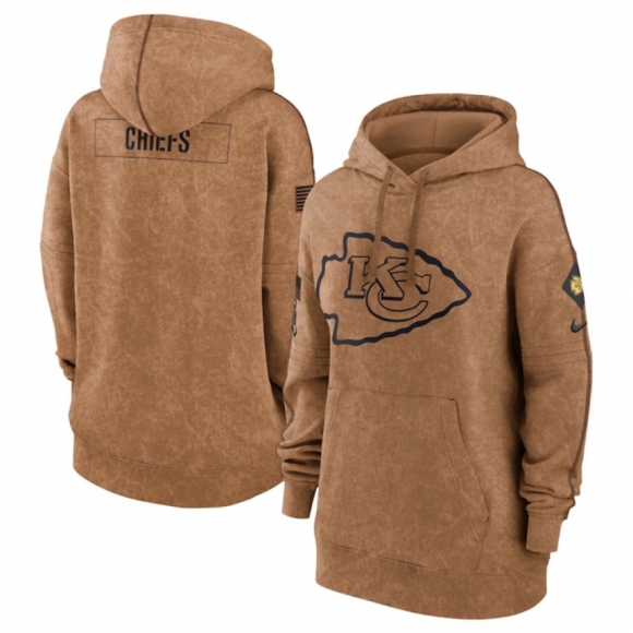 Women's Kansas City Chiefs 2023 Brown Salute to Service Pullover Hoodie(Run Small)