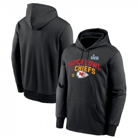 Men's Kansas City Chiefs Black Super Bowl LVII Team Logo Lockup Therma Performance Pullover Hoodie