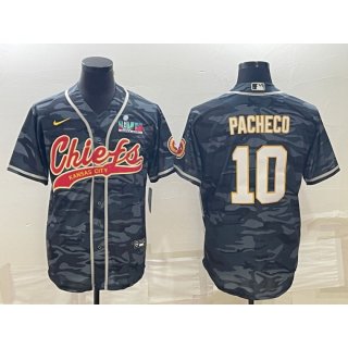 Men's Kansas City Chiefs #10 Isiah Pacheco Grey Camo With Super Bowl LVII Patch Cool Base Stitched Baseball Jersey