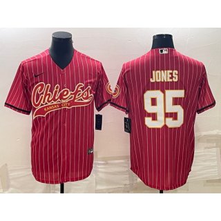 Men's Kansas City Chiefs #95 Chris Jones Red With Patch Cool Base Stitched Baseball Jersey