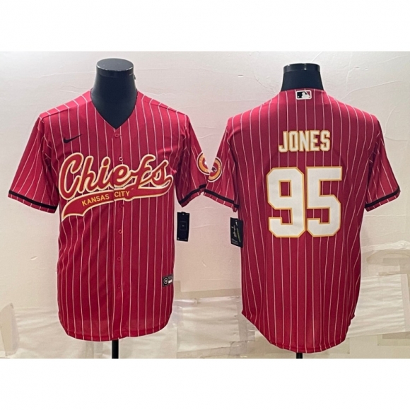 Men's Kansas City Chiefs #95 Chris Jones Red With Patch Cool Base Stitched Baseball Jersey