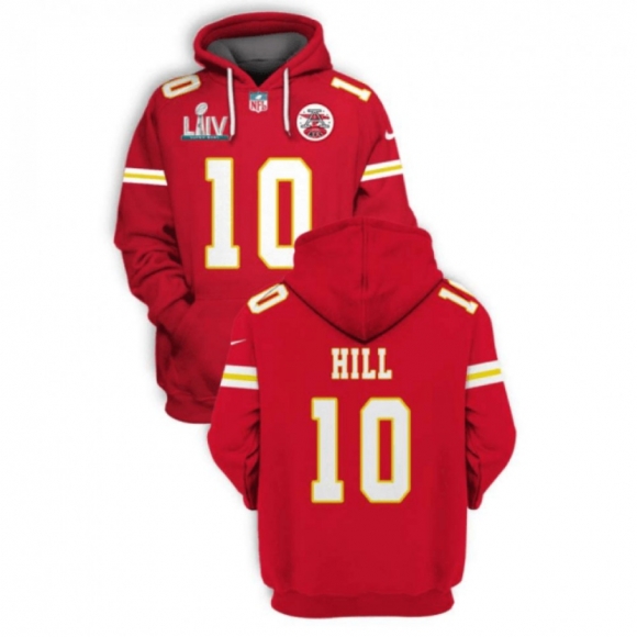 Men's Kansas City Chiefs #10 Tyreek Hill Red 2021 Super Bowl LIV Pullover Hoodie