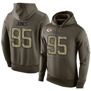 NFL Men's Nike Kansas City Chiefs #95 Chris Jones Stitched Green Olive Salute To Service KO Performance Hoodie