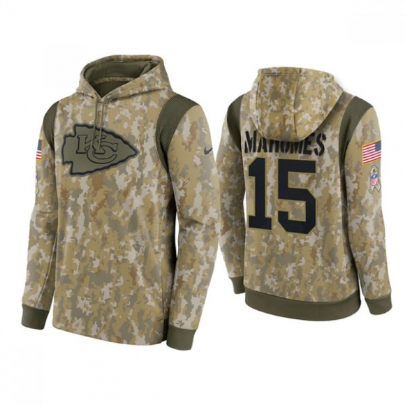 Men's Kansas City Chiefs #15 Patrick Mahomes Camo 2021 Salute To Service Therma Performance Pullover Hoodie