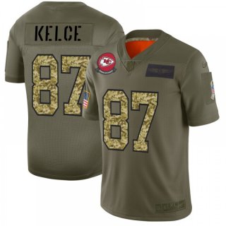 Men's Kansas City Chiefs #87 Travis Kelce 2019 Olive/Camo Salute To Service Limited Stitched NFL Jersey