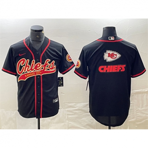 Men's Kansas City Chiefs Black Team Big Logo With Patch Cool Base Stitched Baseball Jersey