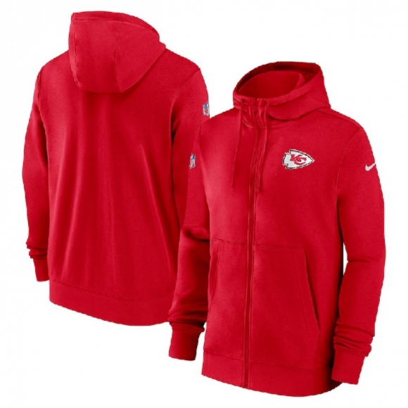 Men's Kansas City Chiefs Red Sideline Club Performance Full-Zip Hoodie