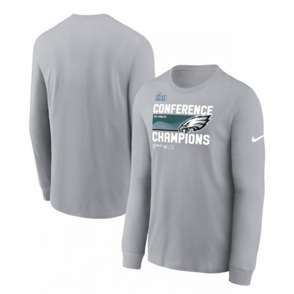 Men's Philadelphia Eagles Gray 2022 NFC Champions Locker Room Trophy Collection Long Sleeve T-Shirt