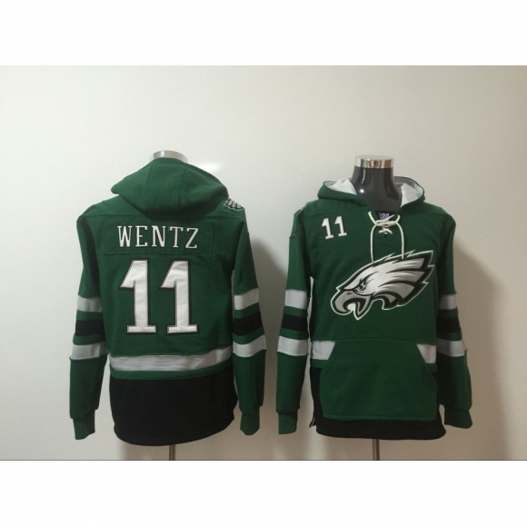 Men's Philadelphia Eagles #11 Carson Wentz Green All Stitched NFL Hoodie Sweatshirt