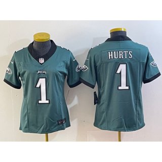 Women's Philadelphia Eagles #1 Jalen Hurts Green 2023 F.U.S.E. Vapor Untouchable Limited Stitched Football Jersey(Run Small)