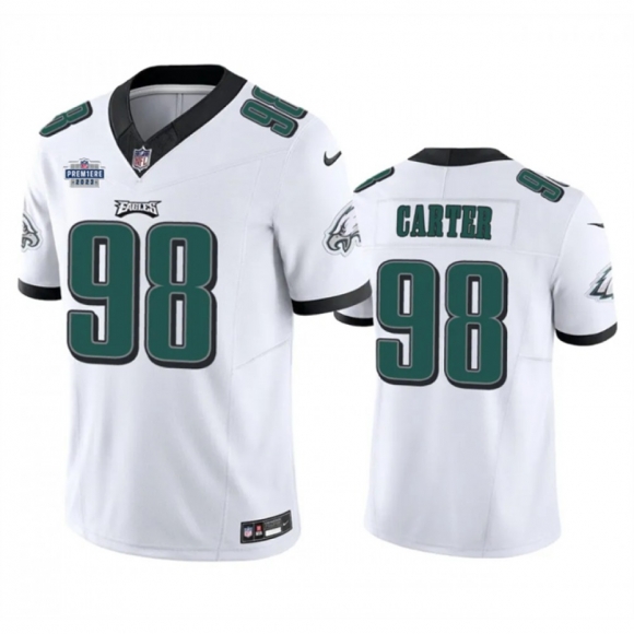 Men's Philadelphia Eagles #98 Jalen Carter White 2023 F.U.S.E. With Prem1ere Patch Vapor Untouchable Limited Stitched Football Jersey