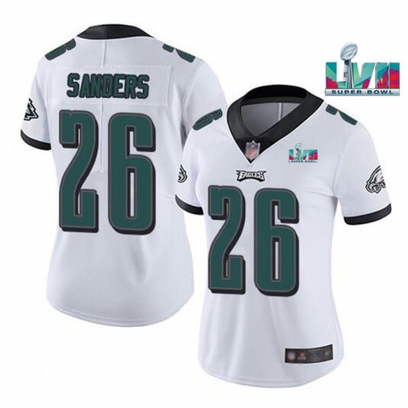 Women's Philadelphia Eagles #26 Miles Sanders White Super Bolw LVII Patch Vapor Untouchable Limited Stitched Football Jersey(Run Small)