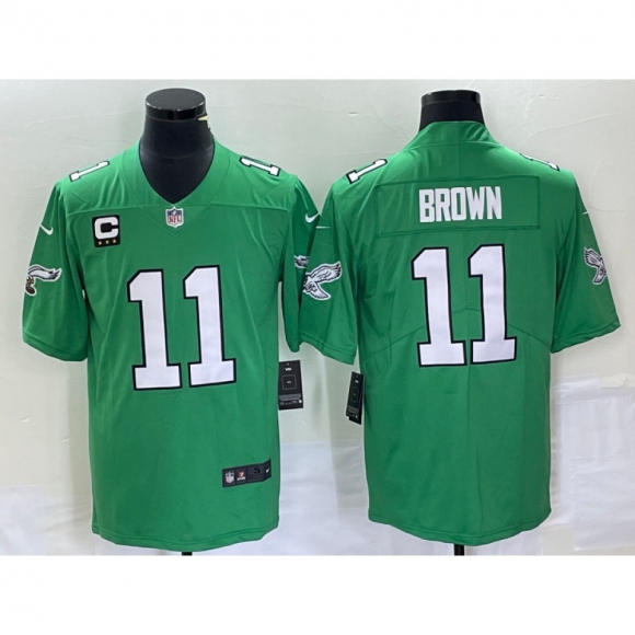 Men's Philadelphia Eagles #11 A. J. Brown Green With 3-star C Patch Stitched Football Jersey