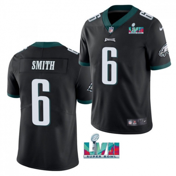 Men's Philadelphia Eagles #6 DeVonta Smith Black Super Bowl LVII Patch Vapor Untouchable Limited Stitched Jersey