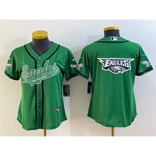 Youth Philadelphia Eagles Green Team Big Logo Cool Base Stitched Baseball Jersey