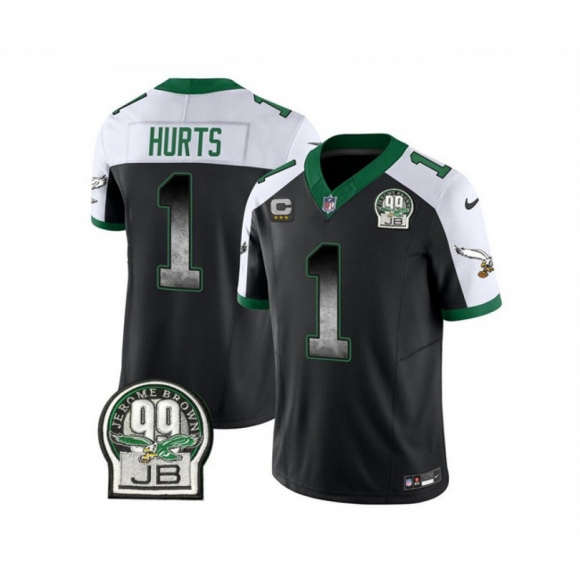 Men's Philadelphia Eagles #1 Jalen Hurts Black/White 2023 F.U.S.E. With 3-star C Patch Throwback Vapor Untouchable Limited Stitched Football Jersey