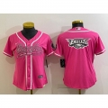 Women's Philadelphia Eagles Pink Team Big Logo With Patch Cool Base Stitched Baseball Jersey(Run Small)