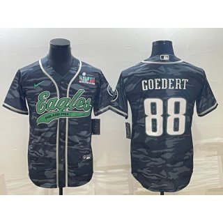 Men's Philadelphia Eagles #88 Dallas Goedert Grey Camo With Super Bowl LVII Patch Cool Base Stitched Baseball Jersey