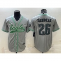 Men's Philadelphia Eagles #26 Miles Sanders Gray With Patch Cool Base Stitched Baseball Jersey