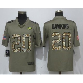 Men's Philadelphia Eagles #20 Brian Dawkins Olive Camo Salute To Service Limited Stitched NFL Jersey