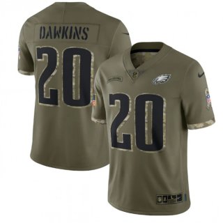 Men's Philadelphia Eagles #20 Brian Dawkins Olive 2022 Salute To Service Limited Stitched Jersey