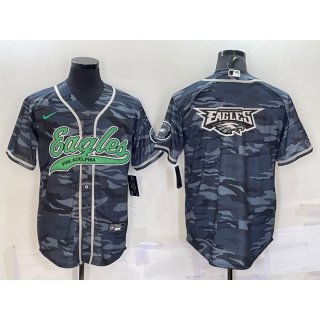 Men's Philadelphia Eagles Blank Grey Camo Team Big Logo With Patch Cool Base Stitched Baseball Jersey