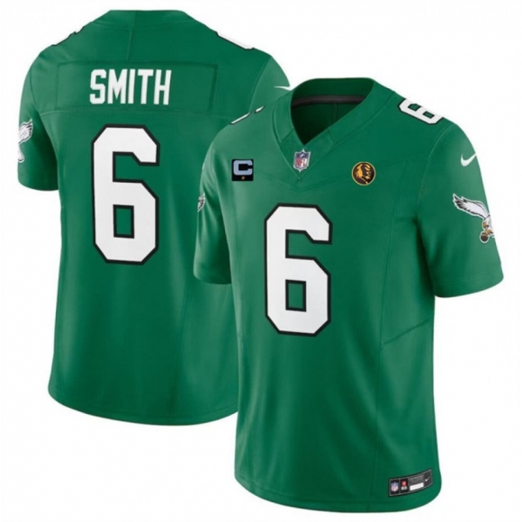 Men's Philadelphia Eagles #6 DeVonta Smith Green 2023 F.U.S.E. Throwback With 1-star C Patch And John Madden Patch Vapor Limited Stitched Football Jersey