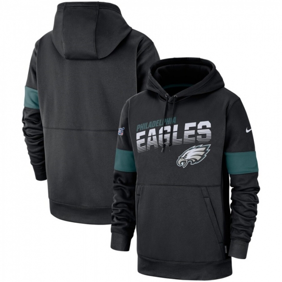 Men's Philadelphia Eagles 2019 Black 100th Season Sideline Team Logo Performance Pullover Hoodie