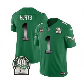 Men's Philadelphia Eagles #1 Jalen Hurts Green 2023 F.U.S.E. With 3-star C Patch Throwback Vapor Untouchable Limited Stitched Football Jersey