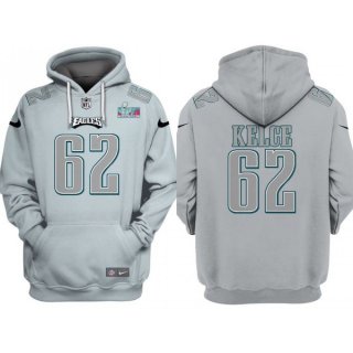 Men's Philadelphia Eagles #62 Jason Kelce Grey Atmosphere Fashion Super Bowl LVII Patch Pullover Hoodie