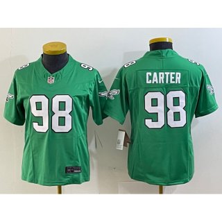 Women's Philadelphia Eagles #98 Jalen Carter Green 2023 F.U.S.E. Stitched Football Jersey(Run Small)