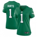 Women's Philadelphia Eagles #1 Jalen Hurts Kelly Green Stitched Football Jersey(Run Small)