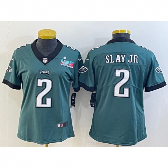 Women's Philadelphia Eagles #2 Darius Slay Jr. Green Super Bowl LVII PatchVapor Untouchable Limited Stitched Football Jersey(Run Small)