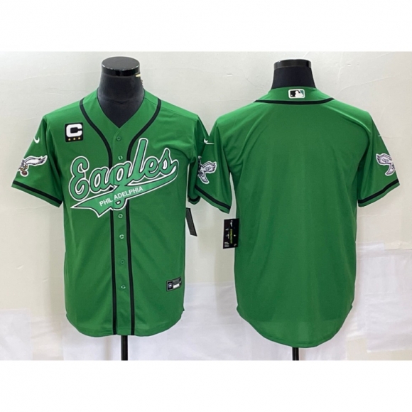 Men's Philadelphia Eagles Blank Green With 3-starC Patch Cool Base Stitched Baseball Jersey