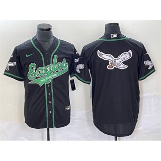 Men's Philadelphia Eagles Black Team Big Logo Cool Base Stitched Baseball Jersey