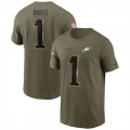 Men's Philadelphia Eagles #1 Jalen Hurts 2022 Olive Salute to Service T-Shirt