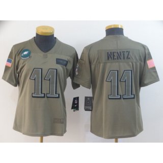 Women's Philadelphia Eagles #11 Carson Wentz 2019 Camo Salute To Service Limited Stitched NFL Jersey(Run Small)