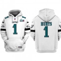 Men's Philadelphia Eagles #1 Jalen Hurts White Super Bowl LVII Patch Pullover Hoodie