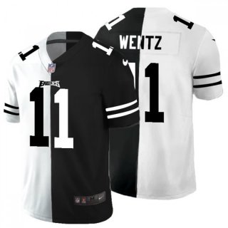 Men's Philadelphia Eagles #11 Carson Wentz Black & White Split Limited Stitched Jersey