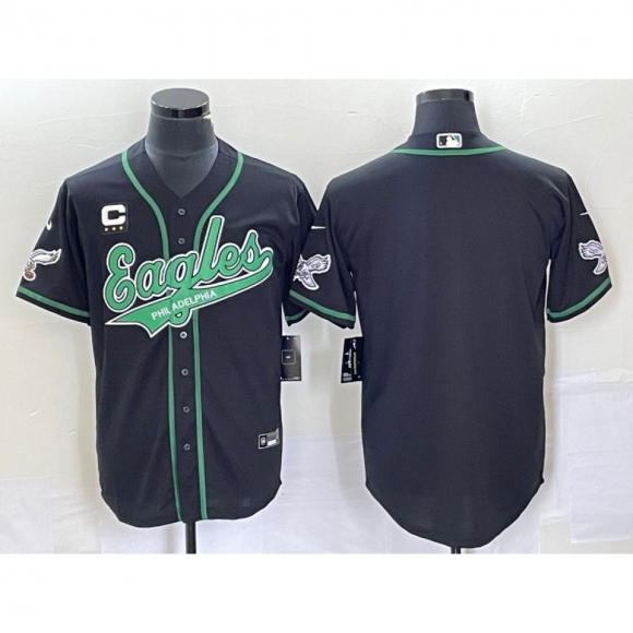 Men's Philadelphia Eagles Blank Black With 3-star C Patch Cool Base Stitched Baseball Jersey