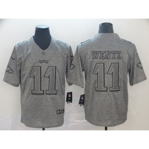 Men's Philadelphia Eagles #11 Carson Wentz Grey Stitched NFL Jersey