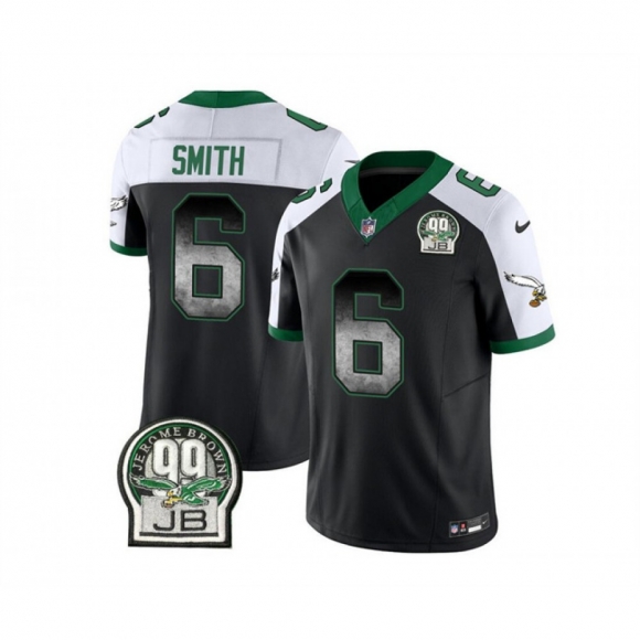 Men's Philadelphia Eagles #6 DeVonta Smith Black/White 2023 F.U.S.E. Throwback Vapor Untouchable Limited Stitched Football Jersey