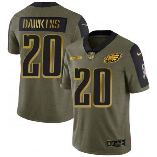 Men's Philadelphia Eagles #20 Brian Dawkins 2021 Olive Salute To Service Golden Limited Stitched Jersey