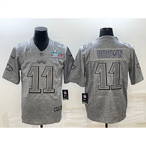 Men's Philadelphia Eagles #11 A. J. Brown Grey Super Bowl LVII Patch Stitched Jersey