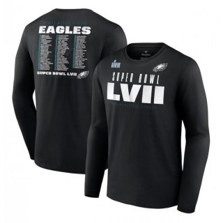 Men's Philadelphia Eagles Black Super Bowl LVII Varsity Roster Long Sleeve T-Shirt