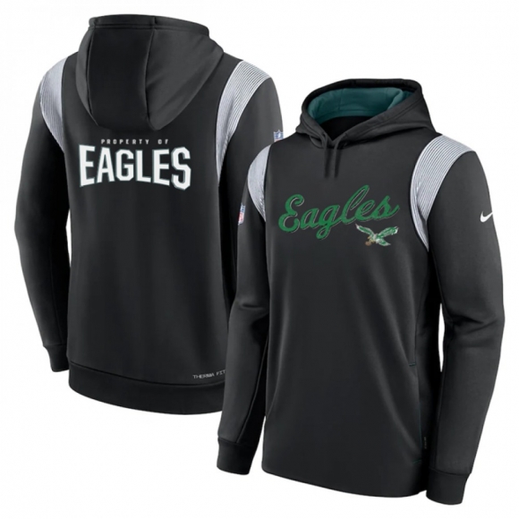 Men's Philadelphia Eagles Black With Logo In Back Sideline Pullover Hoodie