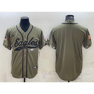 Men's Philadelphia Eagles Blank Olive 2022 Salute To Service Cool Base Stitched Baseball Jersey