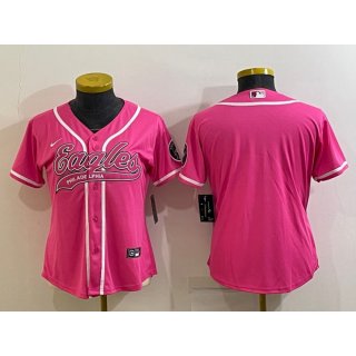 Women's Philadelphia Eagles Blank Pink With Patch Cool Base Stitched Baseball Jersey(Run Small)