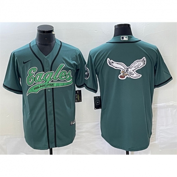 Men's Philadelphia Eagles Green Team Big Logo Cool Base Stitched Baseball Jersey